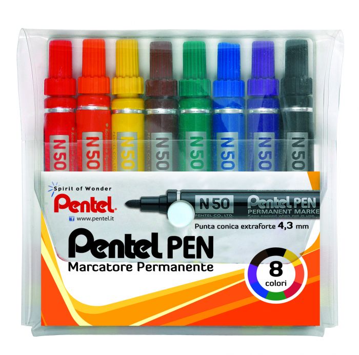 Astuccio marcatore Pentel Pen N50 8 col. assortiti p. tonda